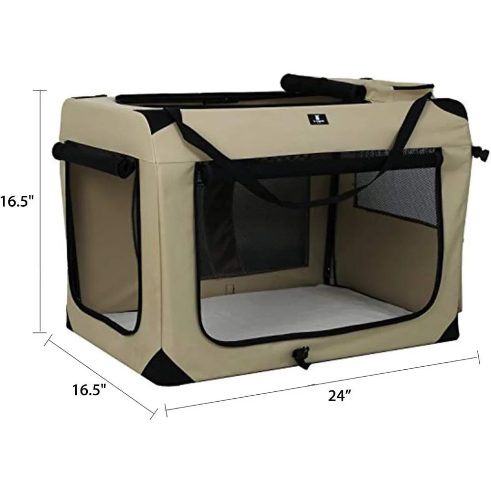 3-Door Folding Soft Dog Crate, Indoor & Outdoor Pet Home