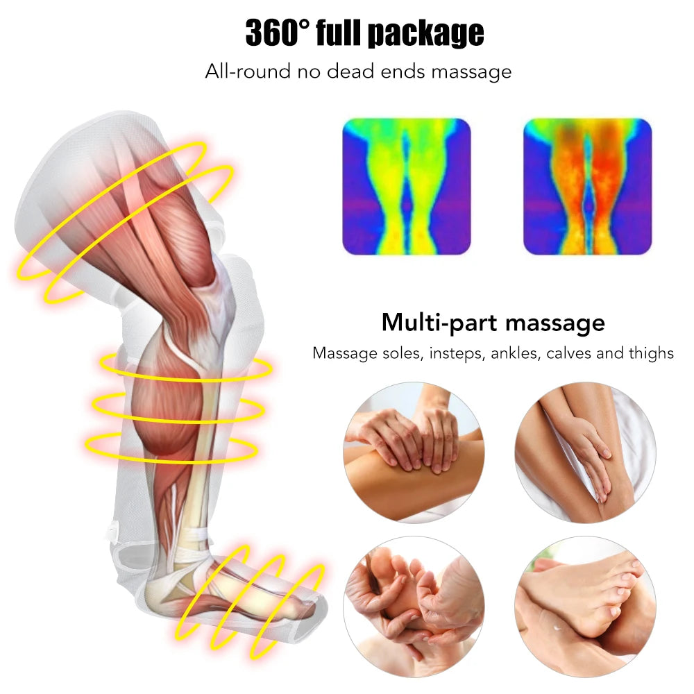 Foot air pressure leg massager promotes blood circulation, body massager, muscle relaxation, lymphatic drainage device 360