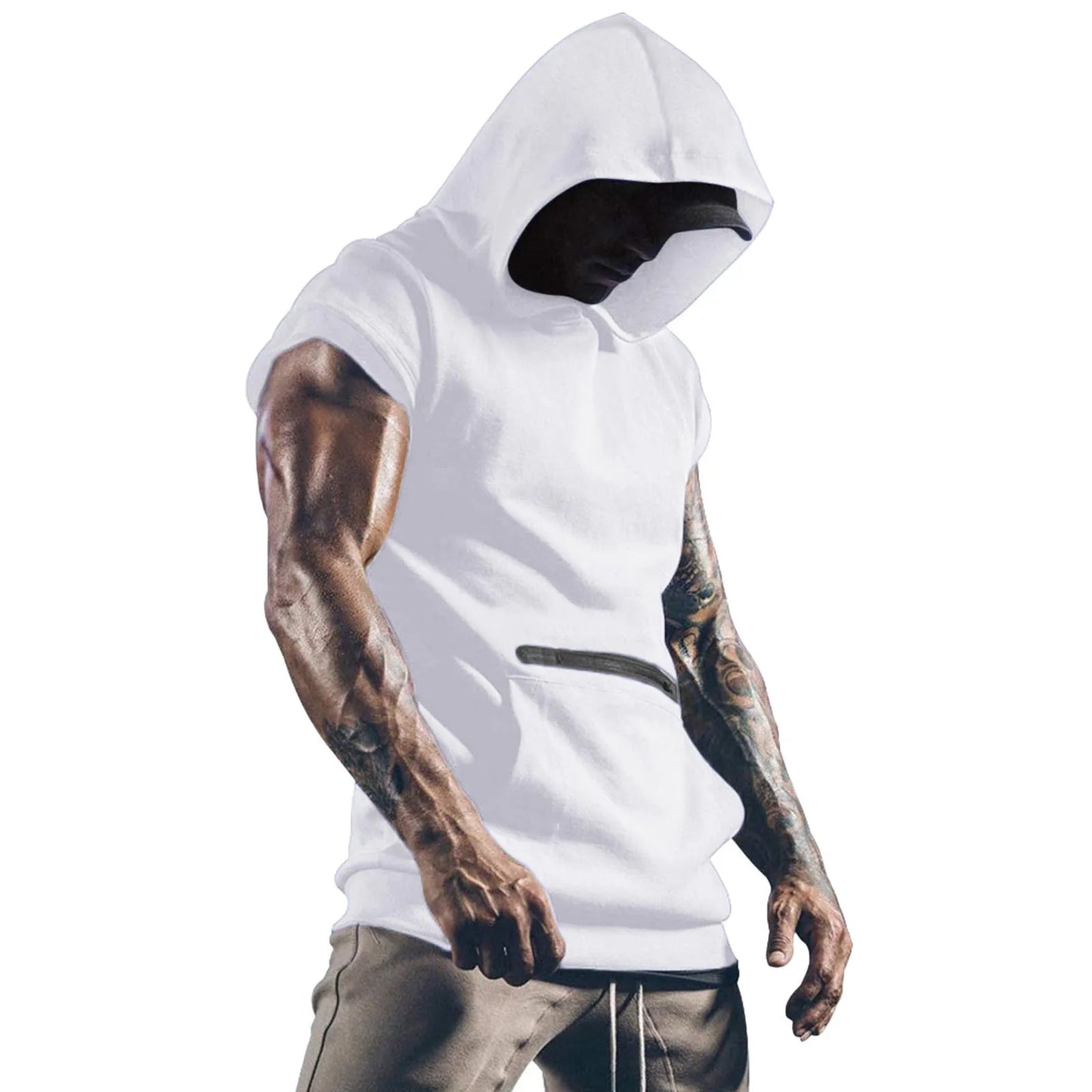 Summer Mens Muscle Hoodie Vest Sleeveless Bodybuilding Gym Workout Fitness Shirt High Quality Vest Hip Hop Sweatshirt Men's Tops