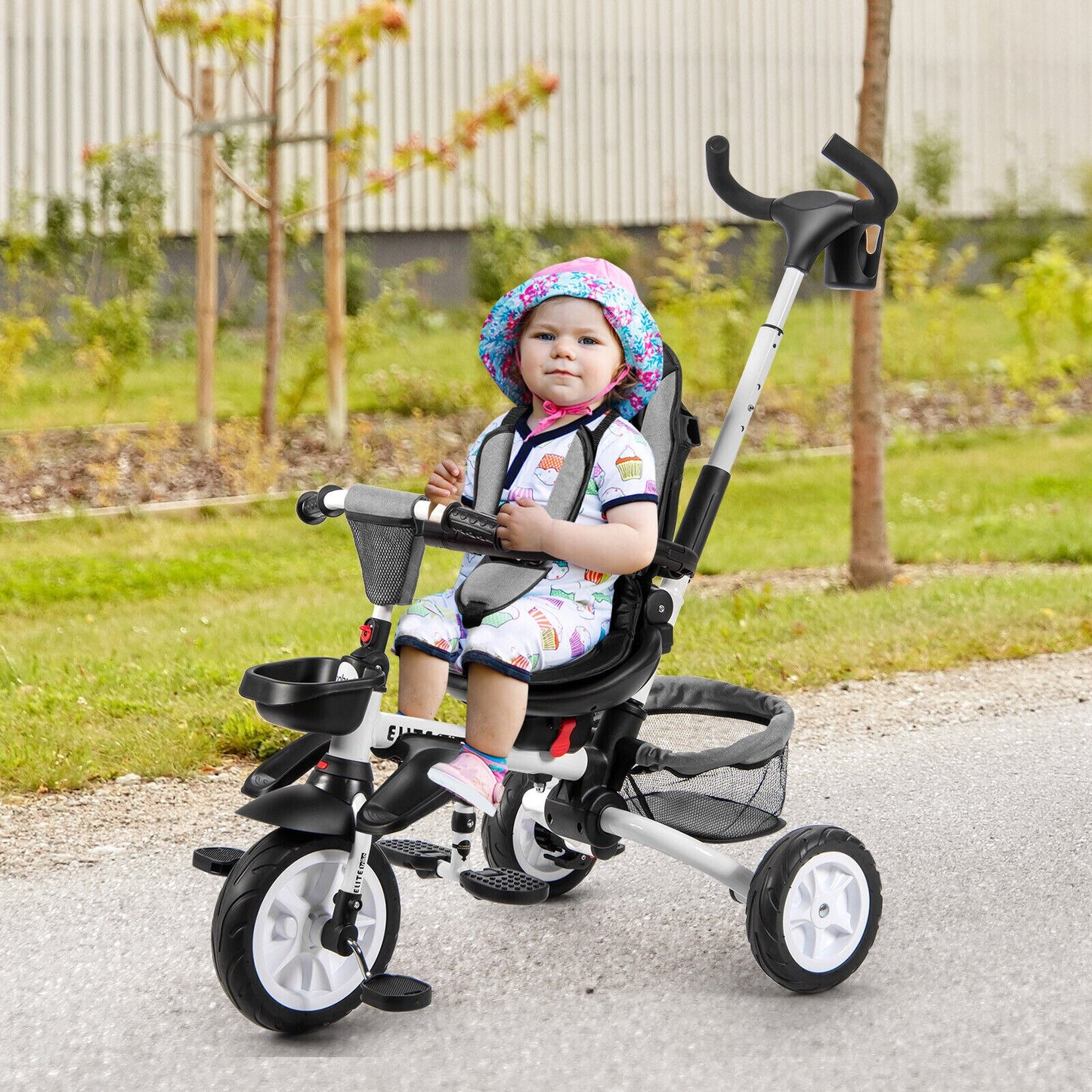 6-In-1 Kids Baby Stroller Tricycle Detachable Learning Toy Bike w/ Canopy - DJVWellnessandPets
