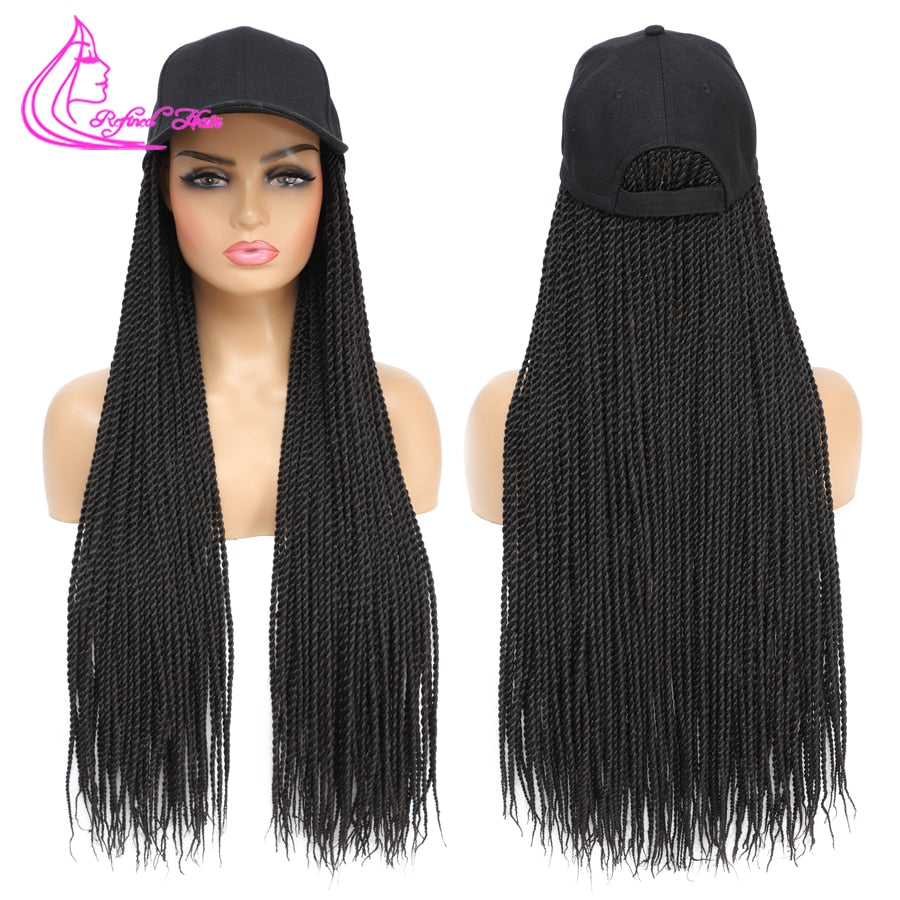 Braided Hat Wigs Baseball Cap with Twist Braid Hair extensions Hat With Senegalese Twist Hair attached for Black White woman