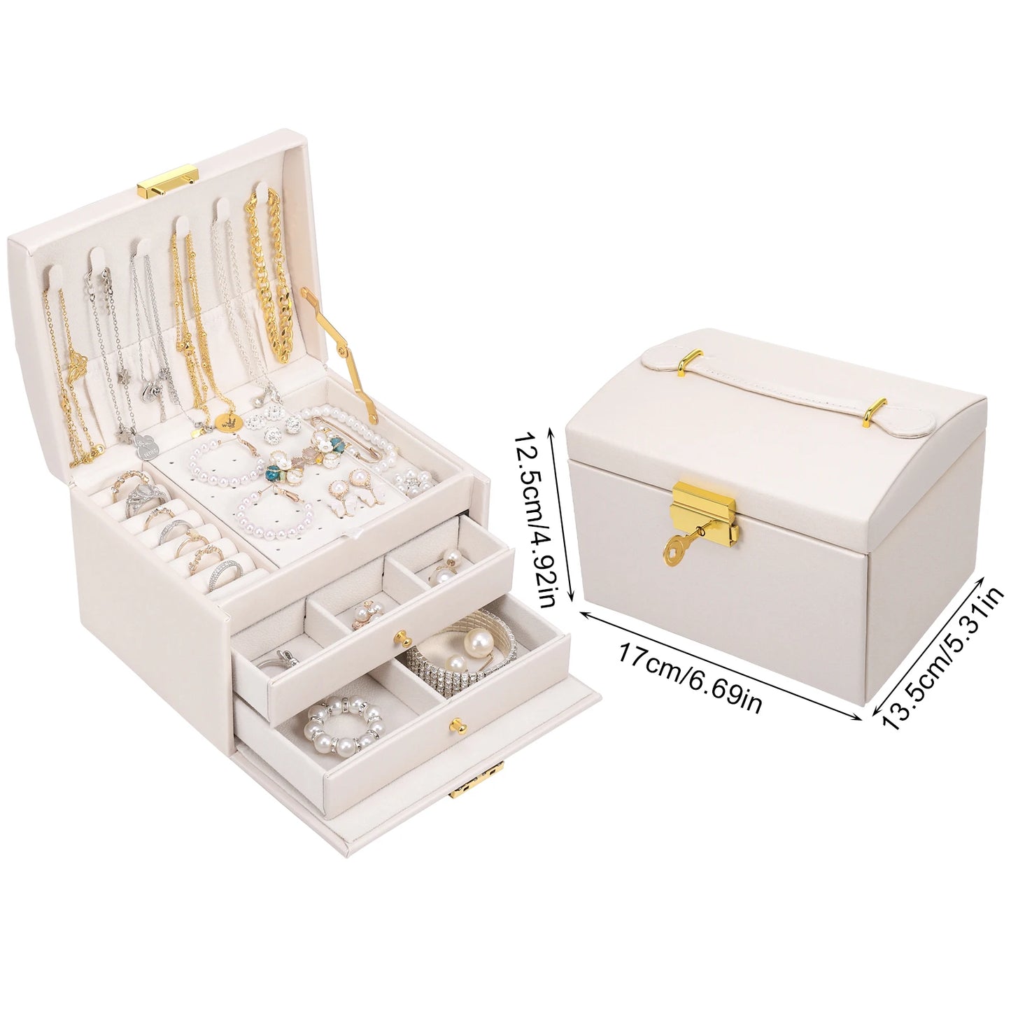 Jewelry Box 3 Layers Organizer with 2 Drawers