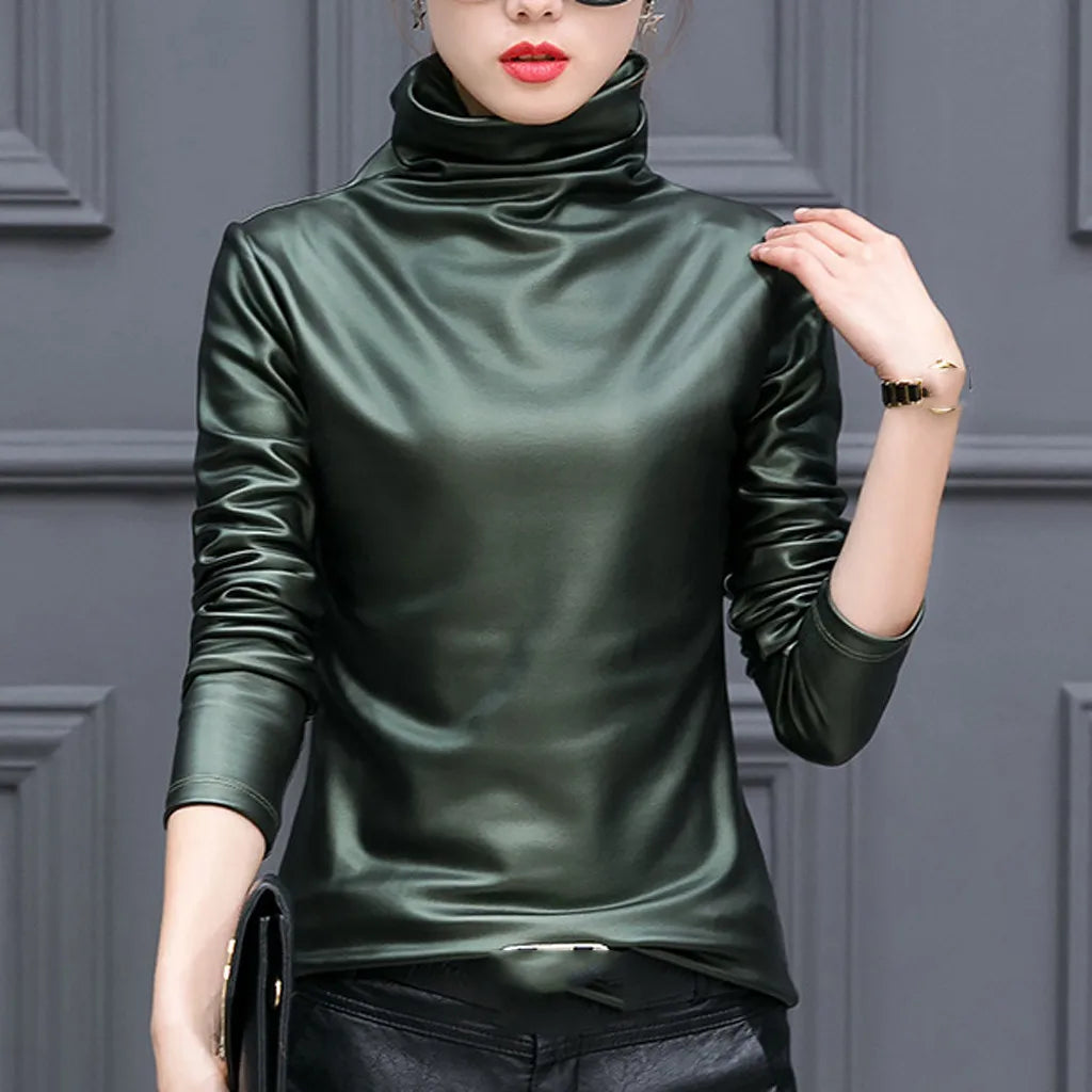 Streetwear Pu Leather Blouse Plus Size