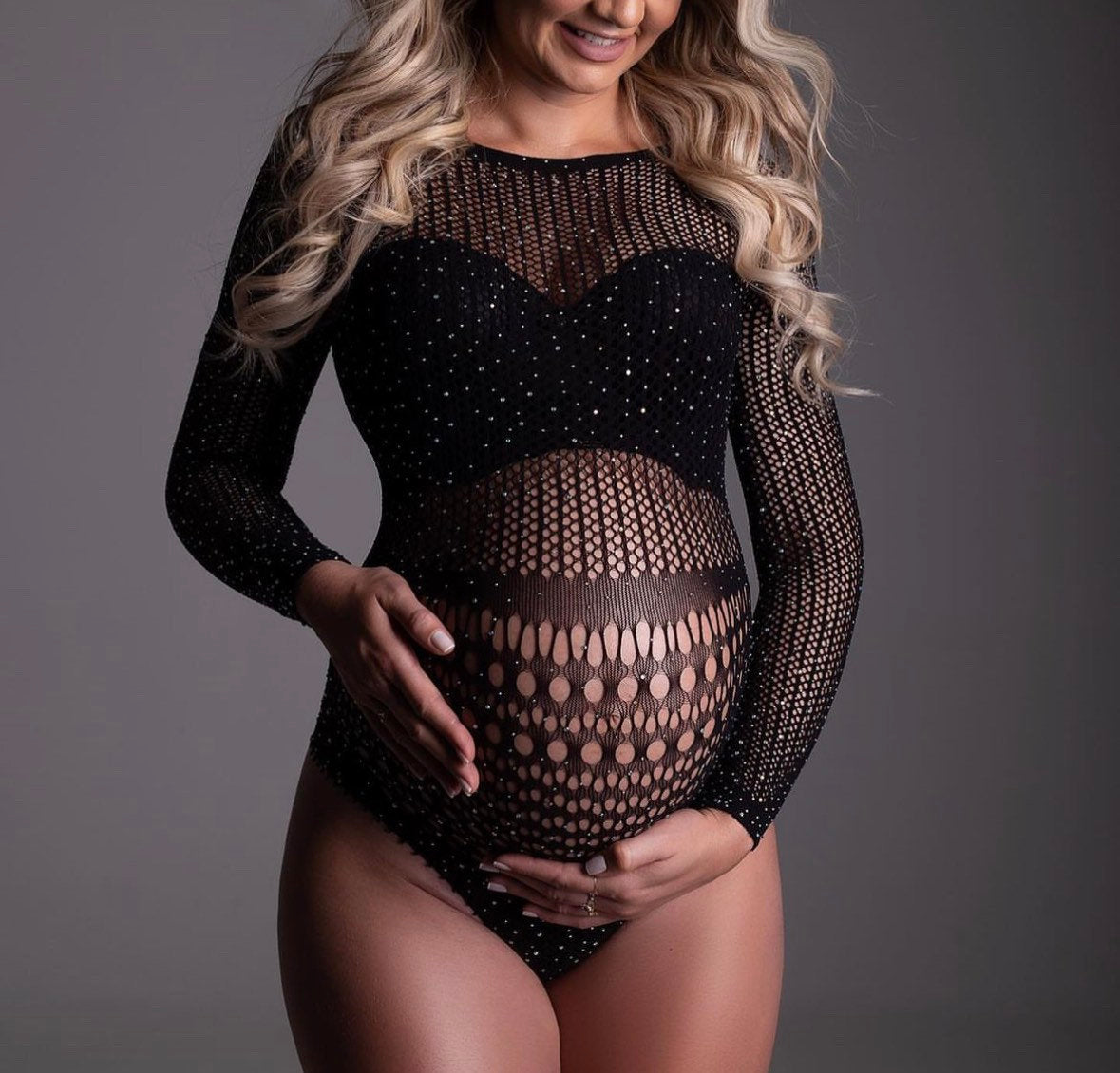 Bodysuit Rhinestones Maternity Photo Shoot Women One Size Sexy Clothes Black Gown For Pregnant Studio Accessories Body Outfit