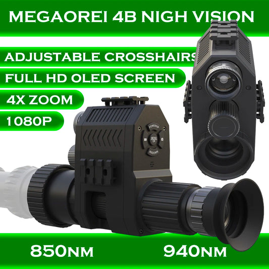 Megaorei 4B Telescope Sight Binoculars Monocular Add on Hunting Night Vision Scope Camera Video 1080p HD 4x Zoom 480NM 940NM