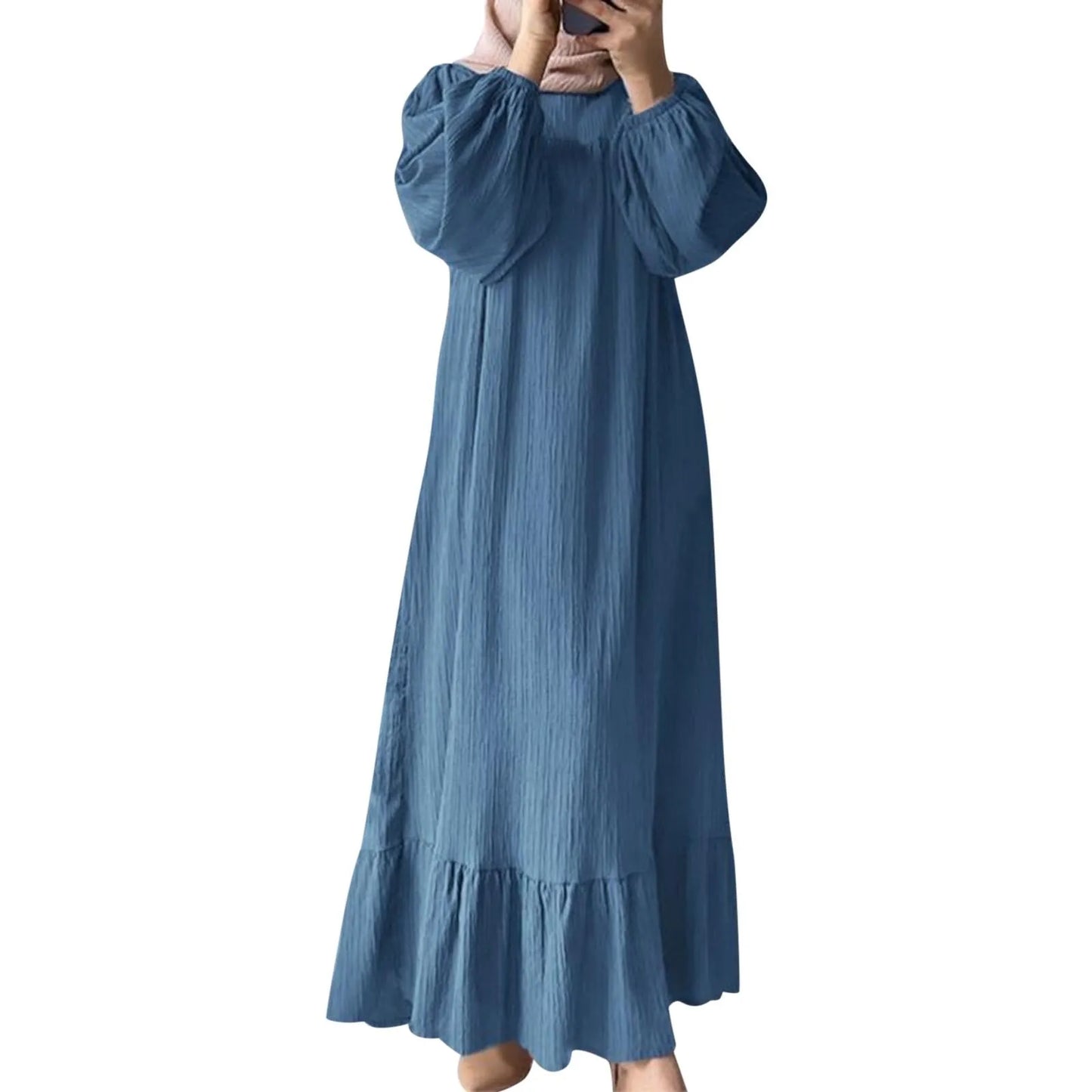 Ruffled Hem Baggy Solid  Modest Long Dresses