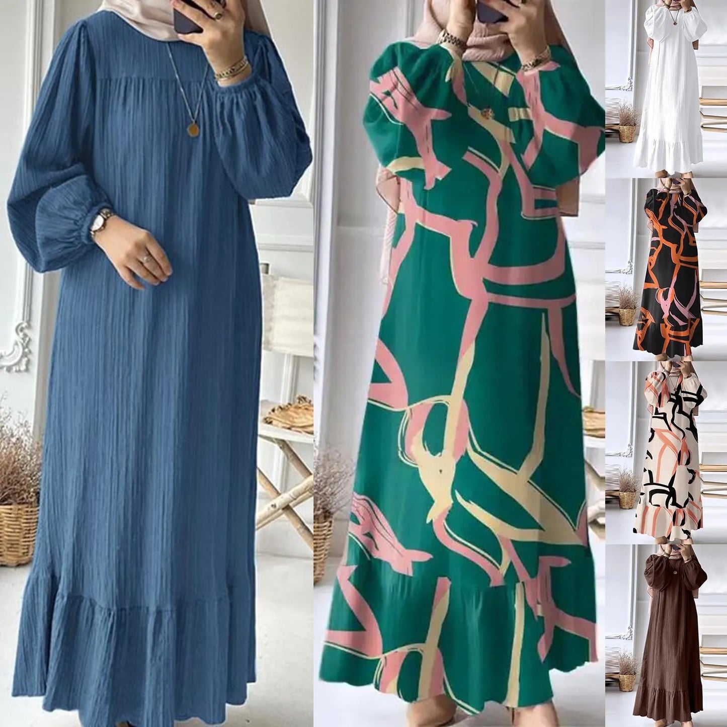 Plus Size Abayas Ruffled Hem Baggy Solid