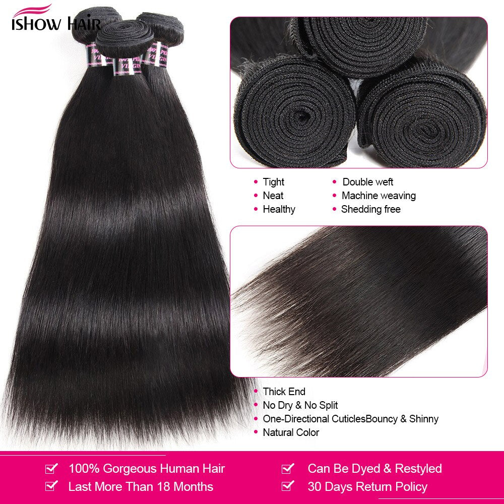 Ishow Straight Human Hair Bundles 28 30inch 1/3/4 Pcs Deals Sale For Women Brazilian Straight Hair Bundles Sew In Hair Bundles - DJVWellnessandPets