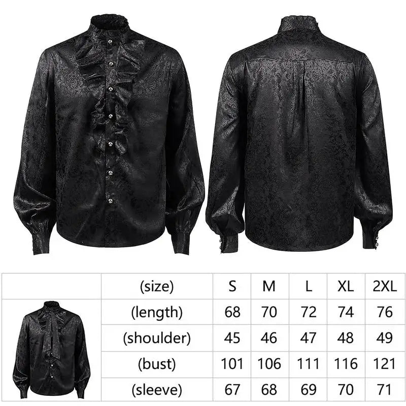 Pirate Shirt Men Viking Pirate Costume Long Sleeve Victorian Steampunk Gothic V Neck Lace up Stand Collar Mens Renaissance Shirt