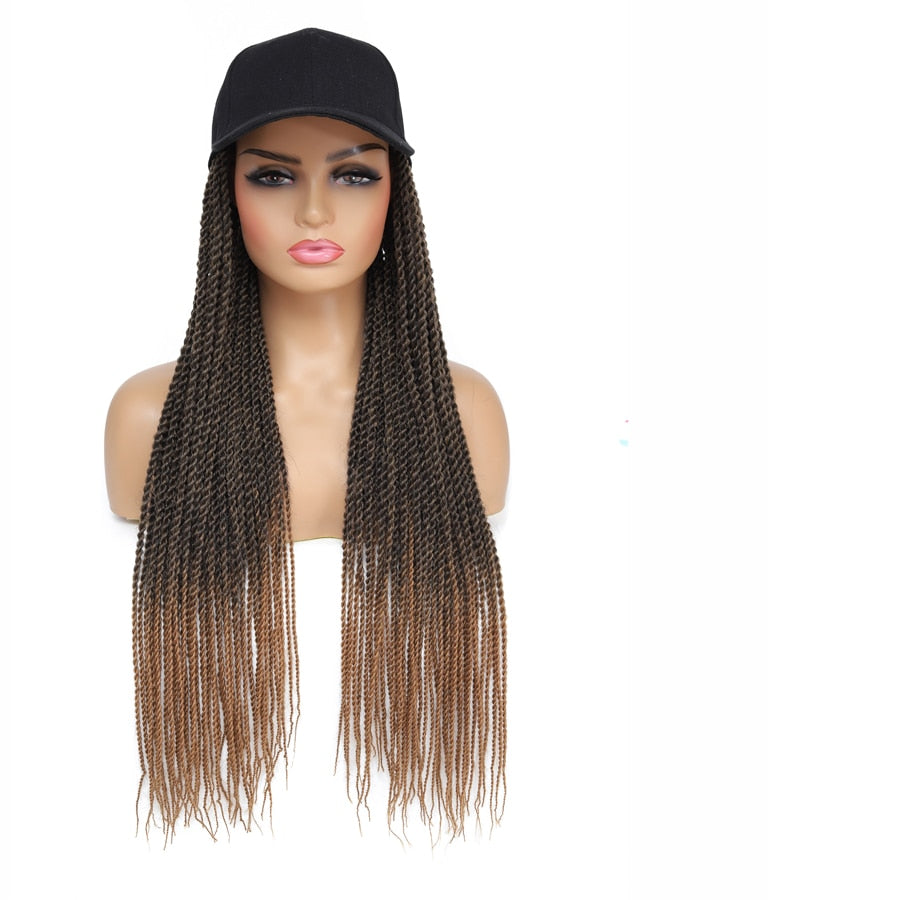 Braided Hat Wigs Baseball Cap with Twist Braid Hair extensions Hat With Senegalese Twist Hair attached for Black White woman