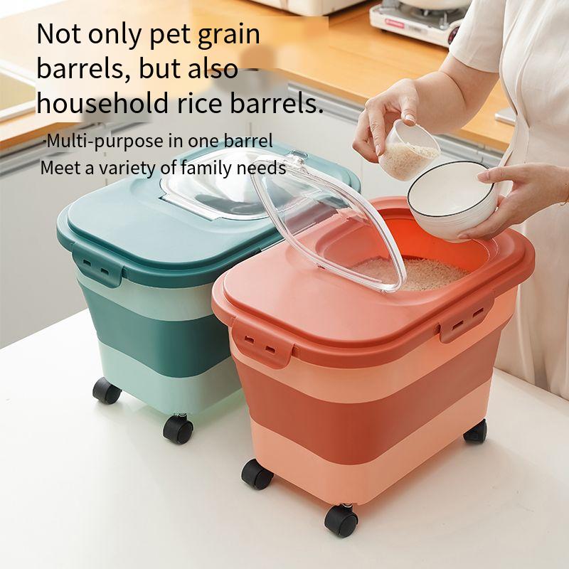 Airtight Pet Food Storage Container with Rolling Wheel for Dog Cat Bird Pet Food Storage Bin Collapsible Dispenser Bin Container