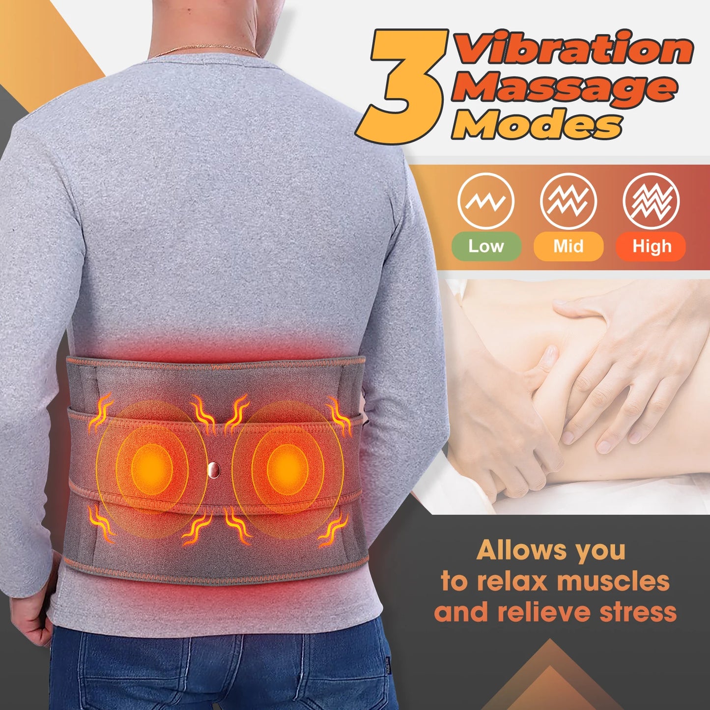 Cordless Eletric Infrared Heat Back Waist Massager Stretcher Belt Lumbar Waist Protection Lower Back Warm Abdominal Girdle