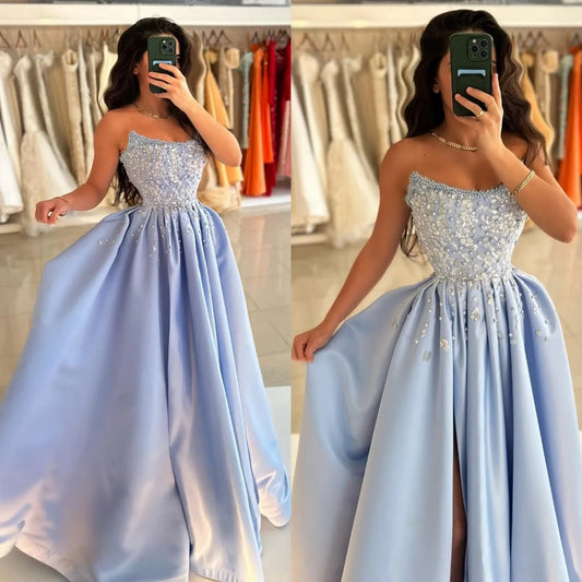 Yipeisha Prom Wedding Dinner Dress Exquisite Strapless Ball Gown Satin