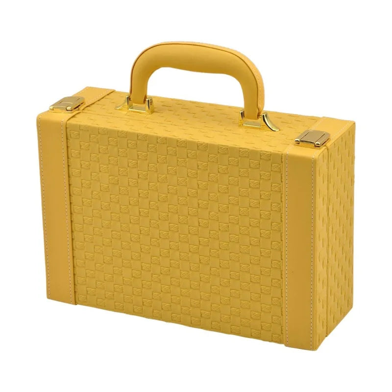 Yellow Faux Leather WovenTexture Travel Briefcase