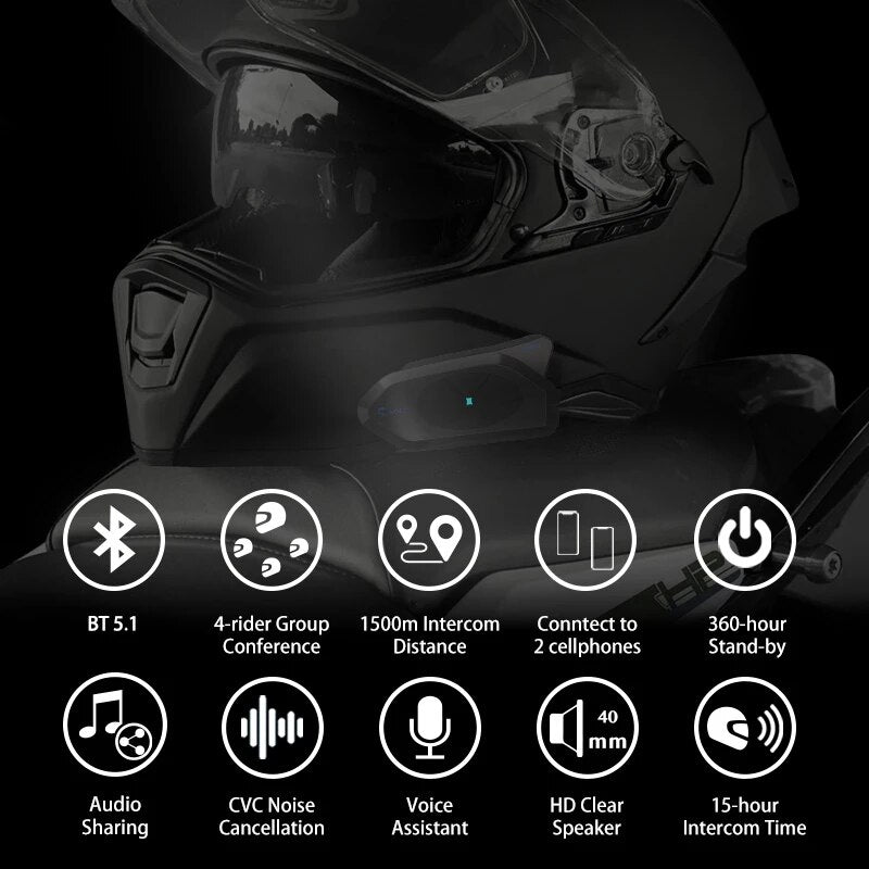 GOCOM4 Motorcycle Bluetooth Intercom Helmet Communicator Headset FM Ridao Interphone Intercomunicador for 4 Riders PK V4 PLUS