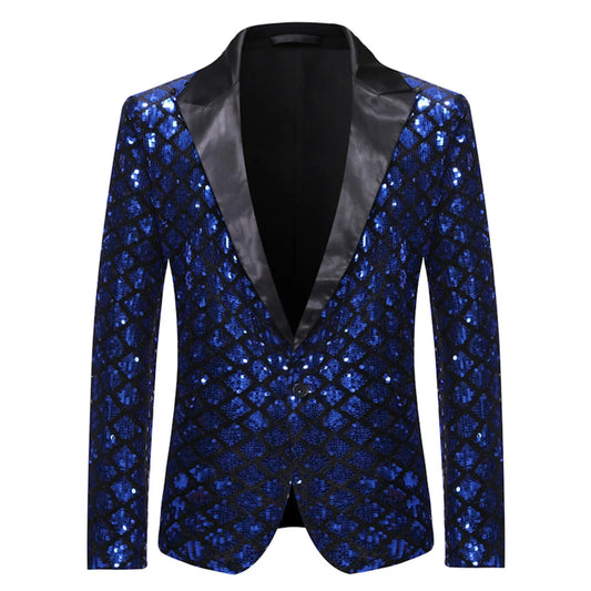 Plaid Shiny Sequin Blazer Jacket Men's Slim Fit