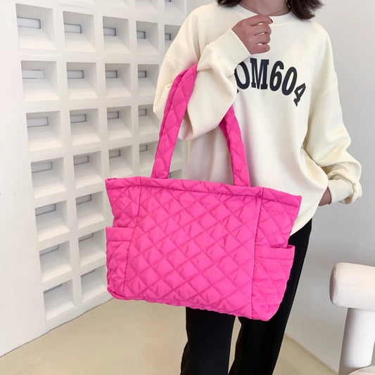 2022 Lattice Pattern Women's Shoulder Bag Space Cotton Handbag Thread Underarm Bag Simple Handbags Ladies Quilted Shopper Bag