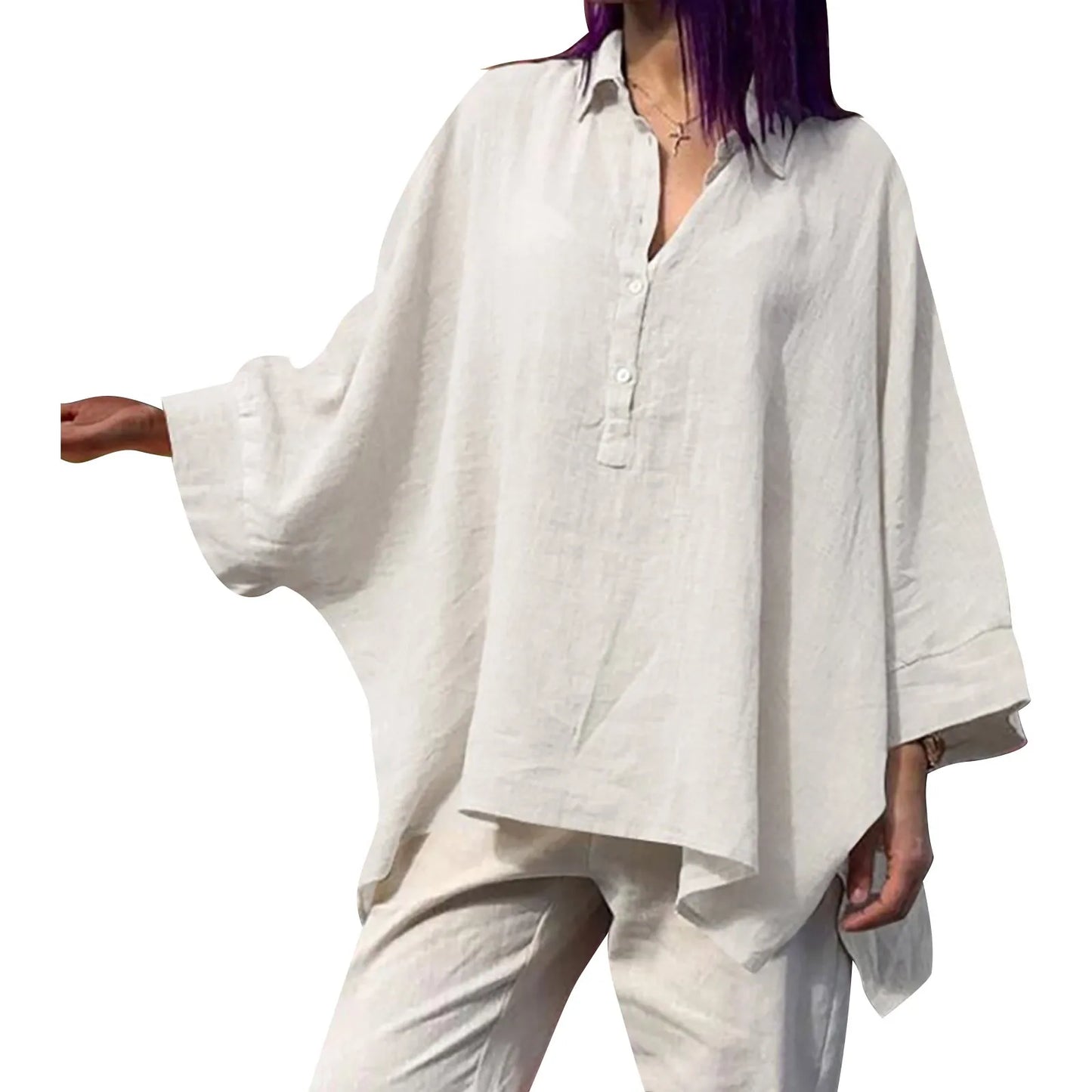 New Loose Cotton Linen Shirts Plus Size