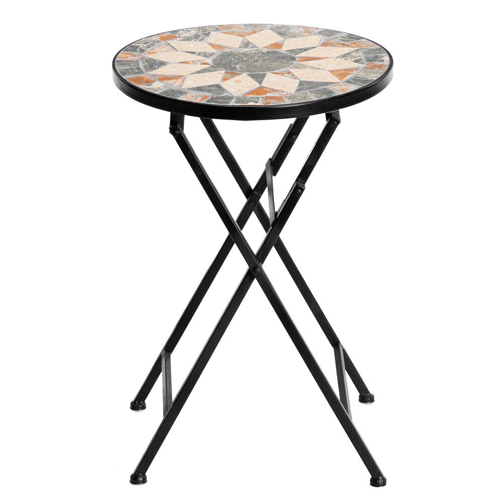 Foldable 20 Inche High Installation-Free Outdoor Mosaic Table Courtyard Garden Side Table Ceramic Inlaid Star Pattern [US-Stock] - DJVWellnessandPets