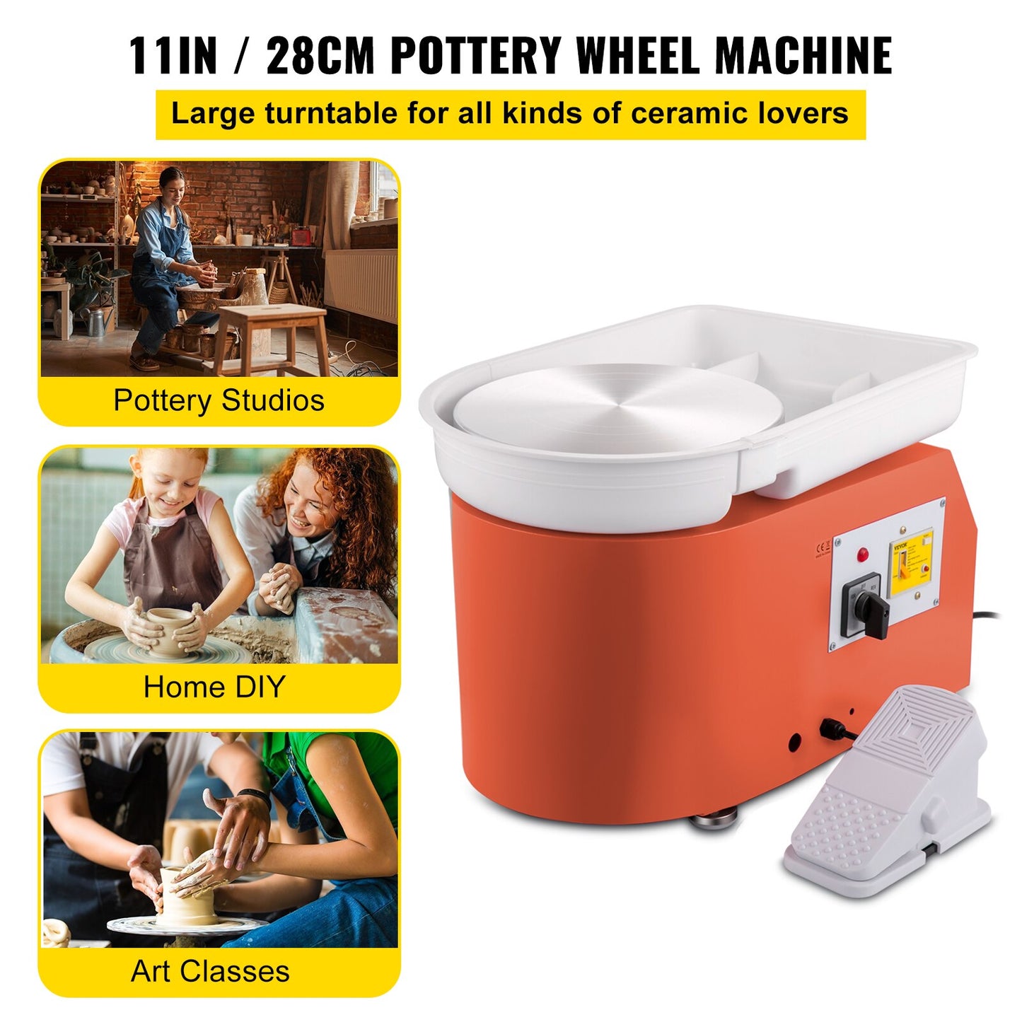 VEVOR 28cm Pottery Wheel Machine 350W Foot Pedal Control Electric Art DIY Ceramic Clay Sculpting Tool w/ Turntable Tray 18Pcs