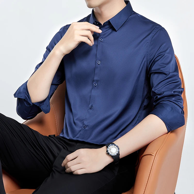 S-6XL Mercerized Nonironing Solid Color Shirts