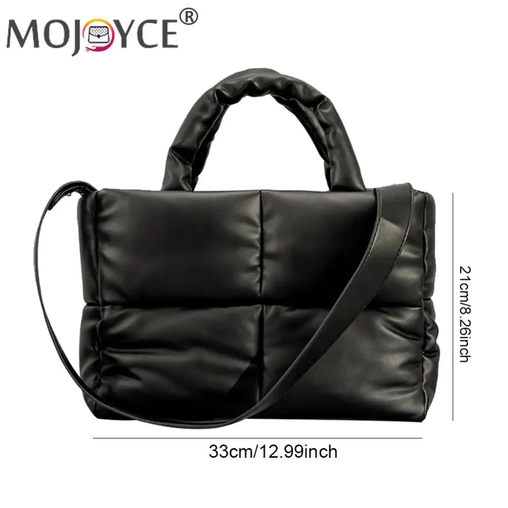 Women Quilted Handbag Large Capacity Weekender Bag Solid Color PU Leather Lightweight Ladies Daily Commute Bag