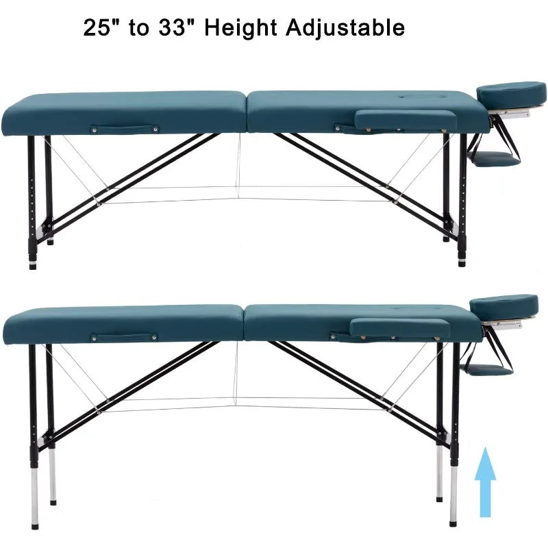 Lightweight Massage Table with Aluminium Frame, 2 Fold Beauty Therapy Bed， w/Free Carry Case, Face Cradle, Arm Rests