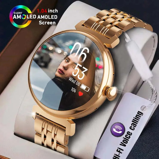 AMOLED Small Screen Fashion Women Smart Watch 454*454 HD Pixel Screen Always Show Time Bluetooth Call Smartwatch Metal Body 2023