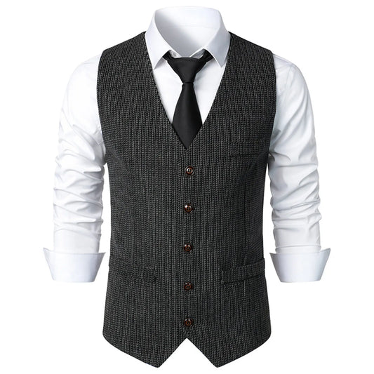 For Men Slim Fit V-Neck Tweed Vest