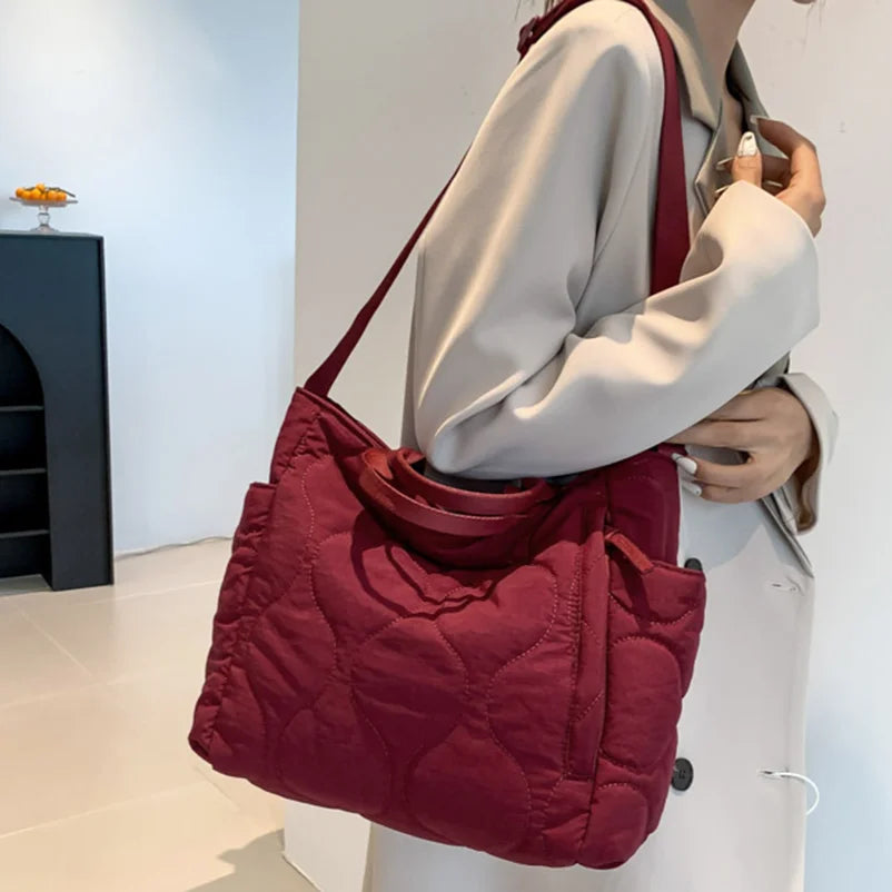 Winter Nylon Padding Women Shoulder Bag Large Capacity Soft Crossbody Bag Ladies Casual Commuting Satchel Bag Solid Tote Handbag