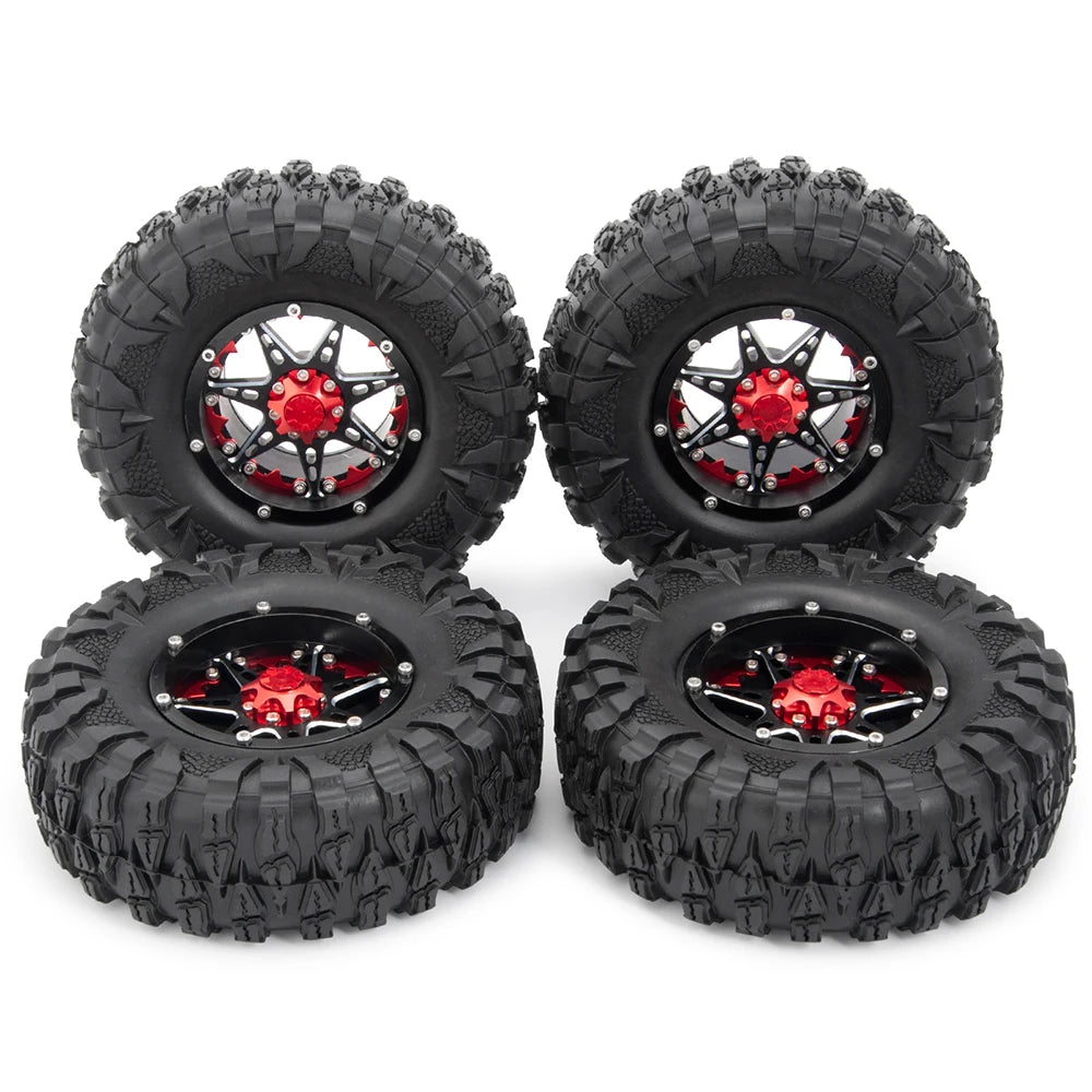 MIBIDAO 2.2" Rubber Tires & Beadlock Wheel Hub Rim For 1/10 Axial SCX10 90046 TRX4 D90 Wraith 90048 RC Crawler Car