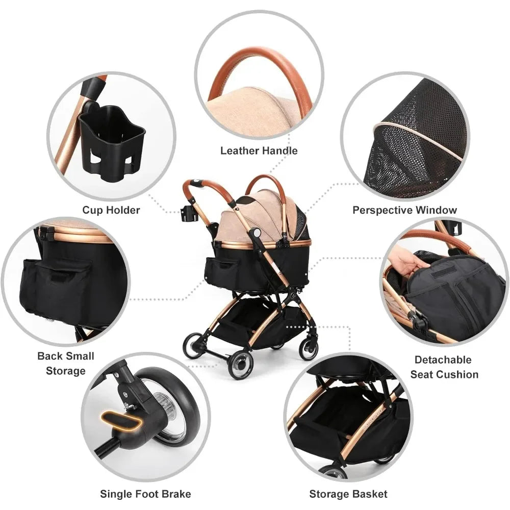 Push Button Pet Stroller With Detachable Carrier