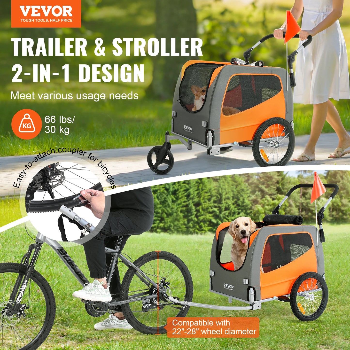 2-in-1 Pet Stroller Cart Bicycle Carrier Foldable