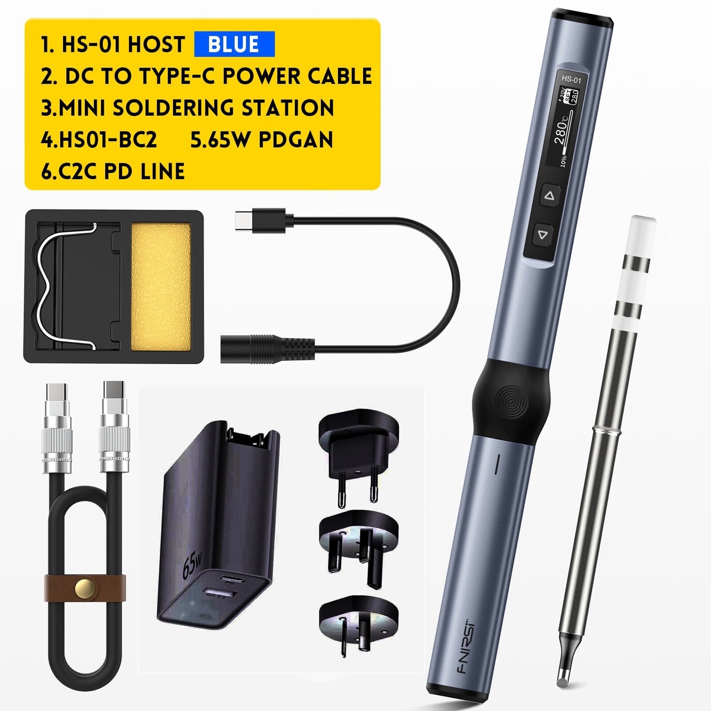 FNIRSI HS-01 Smart Electric Soldering Iron PD Adjustable Constant Temperature Fast Heat Portable Soldering Iron Station Kit 65W - DJVWellnessandPets