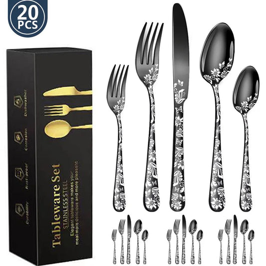 Explosive Pattern Stainless Steel Tableware 20 Pieces Set