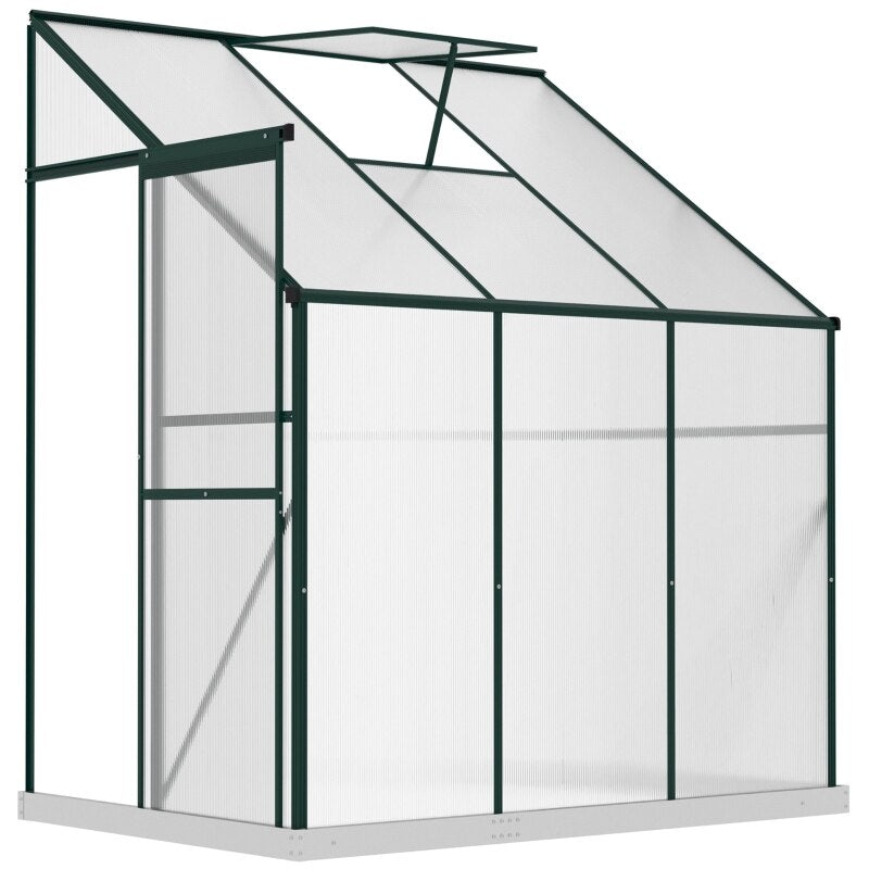 6&#39; x 4&#39; x 7&#39; Lean-to Greenhouse Walk-in Garden Aluminum Polycarbonate with Roof Vent for Plants Herbs Vegetables, Green - DJVWellnessandPets