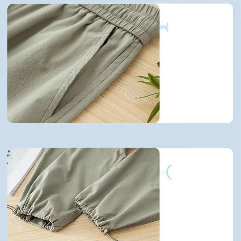 Spring Summer Women's Solid Drawstring Pockets High Waisted Elastic