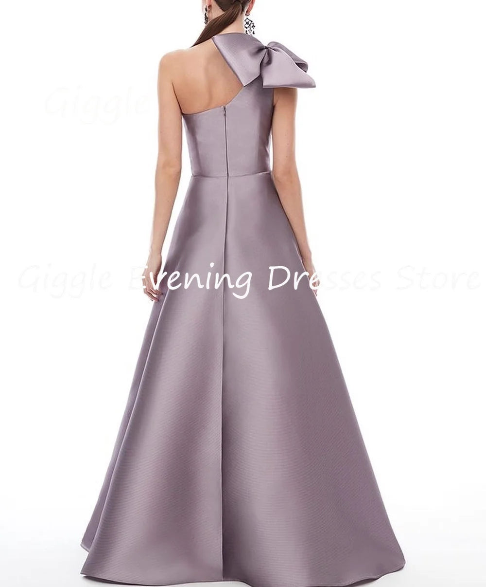 Satin A-line One-shoulder Ruffle Formal Elegant Prom Gown Evening Party