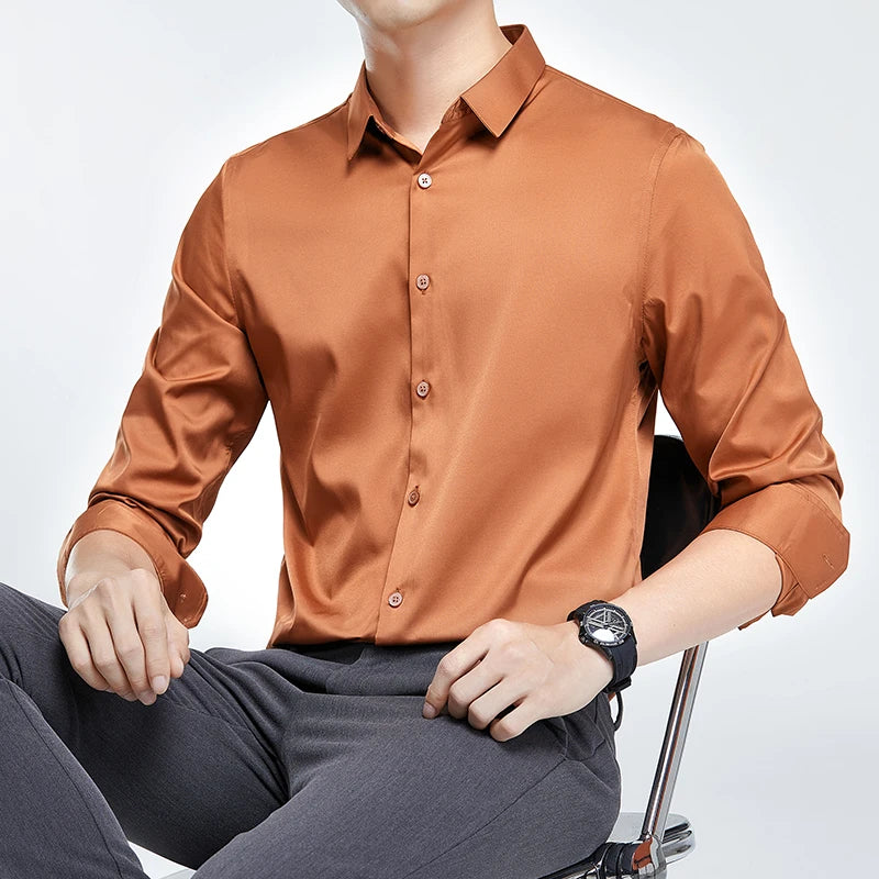 S-6XL Mercerized Nonironing Solid Color Shirts