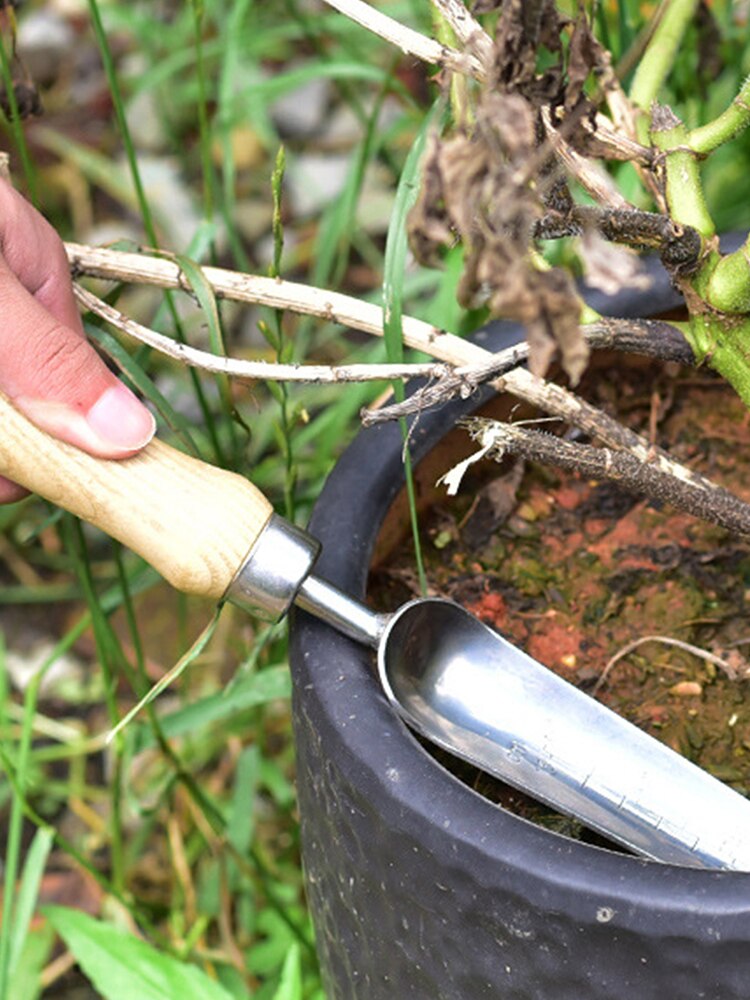 Garden Stainless Steel Weeding Shovel Widger with Wooden Handle Multifunctional Hand Dibble Tool Weeder Garden Root Trowel