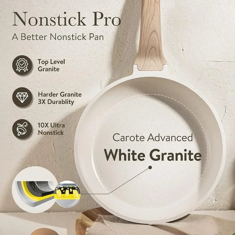 CAROTE 21Pcs  Nonstick Cookware Sets, White Granite