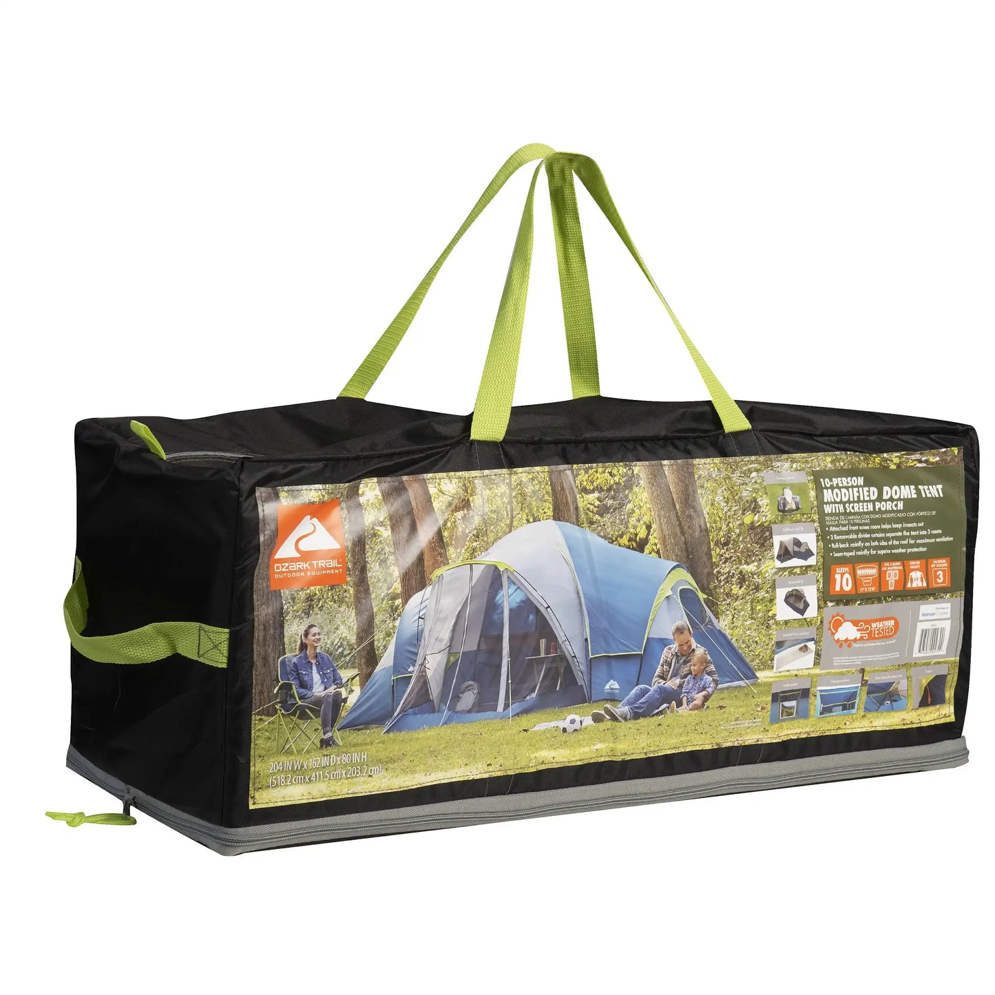 Ozark Trail 10-Person Family Camping Tent, with 3 Rooms and Screen Porch