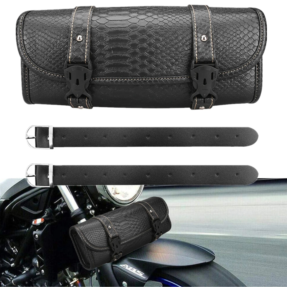 Crocodile Pattern Motorcycle Saddlebag Leather Luggage PU Bags Front Fork Tool Bag For Harley Sportster Chopper Bobber Cruiser