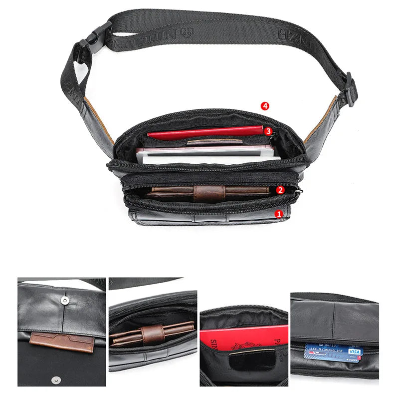 Luxury Brand Genuine leather Waist Bag Men Fanny Pack