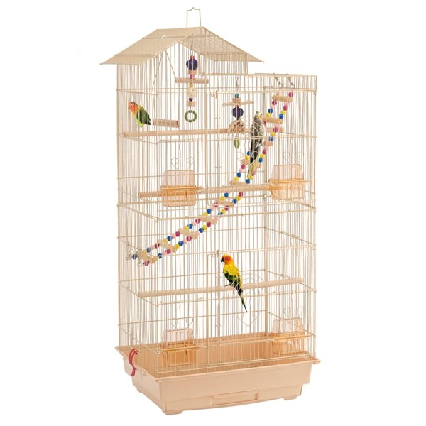 39" Metal Bird Cage with Perches and Toys,Durable, Sturdy,Heavy-Duty,Safe, TD2cqm0001