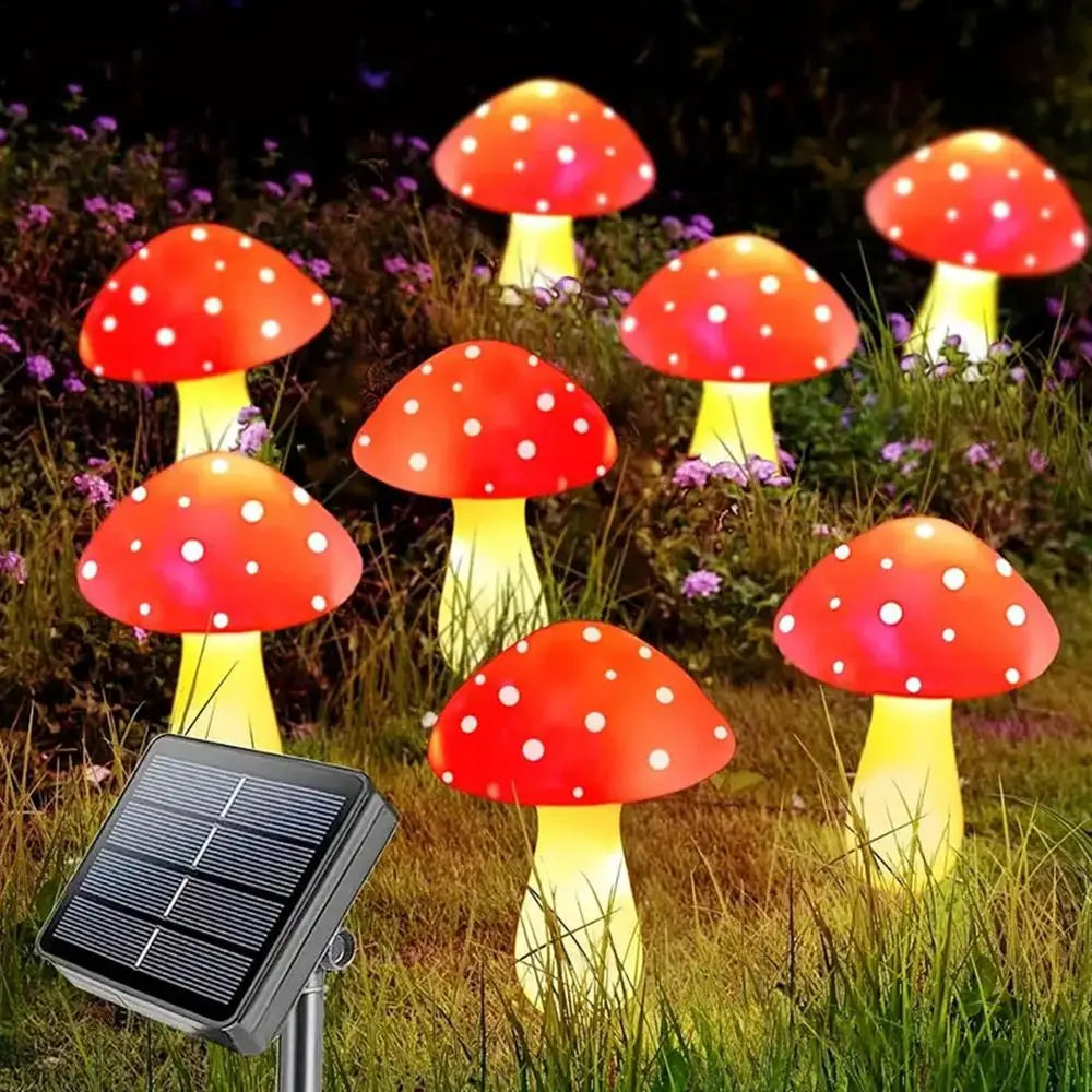 6pcs Red LED Solar Mushroom Light