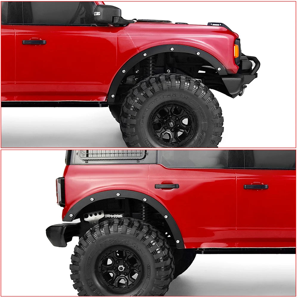 YEAHRUN Metal Wheel Eyebrows Fender Flares & Rearview Mirror Lens for 1/10 RC Crawler Car TRX4 Bronco Upgrade Parts