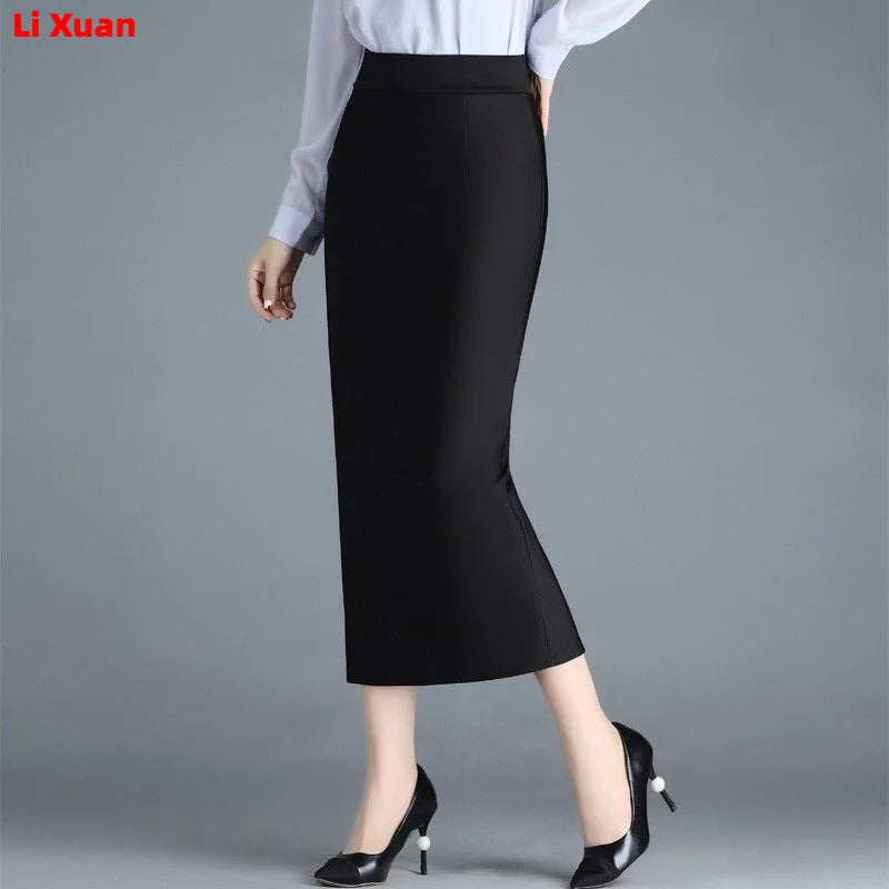 Stretch Pencil, Office Lady, Formal Black Midi Skirts, Elegant Hip Skirts