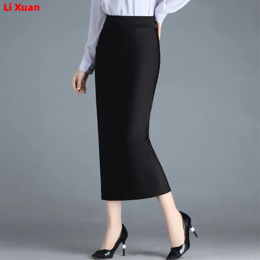 Stretch Pencil, Office Lady, Formal Black Midi Skirts, Elegant Hip Skirts