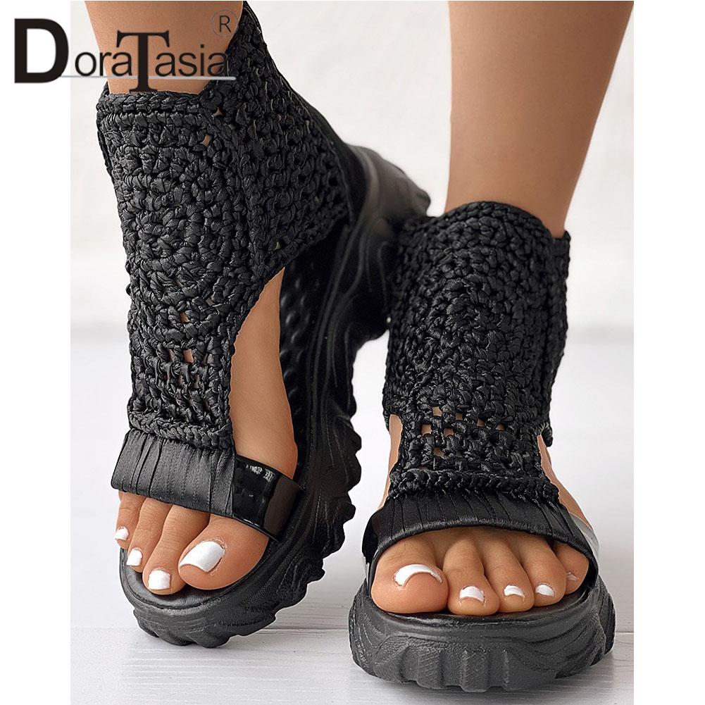 Brand Design Ladies Wedges Heels Sandals Fashion Solid Zip Hollow Platform Sandals Women 2023 Casual Party Daily Woman Shoes - DJVWellnessandPets